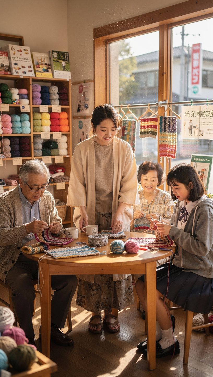 シンプルな編み物プロジェクトの手順を示すイラスト付きガイド