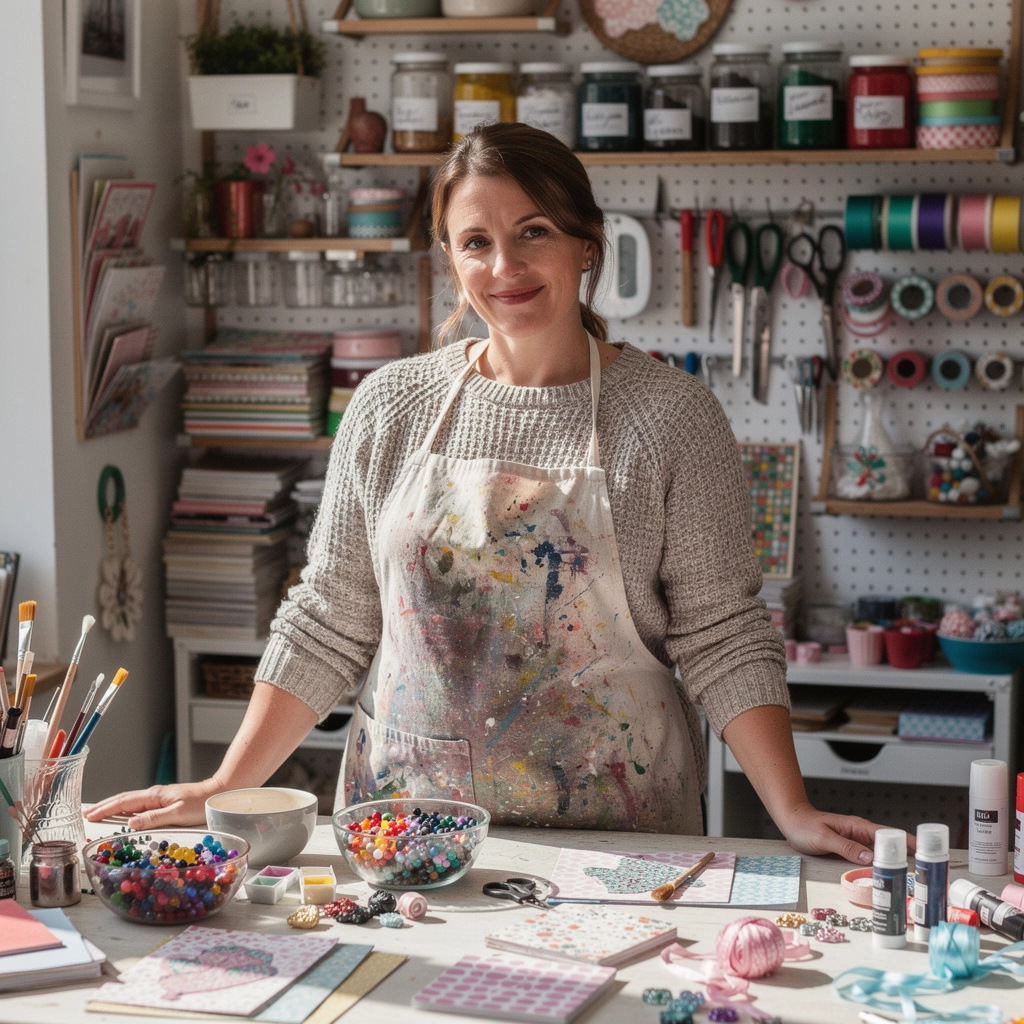 木製のクラフト材料を使った作品例の展示